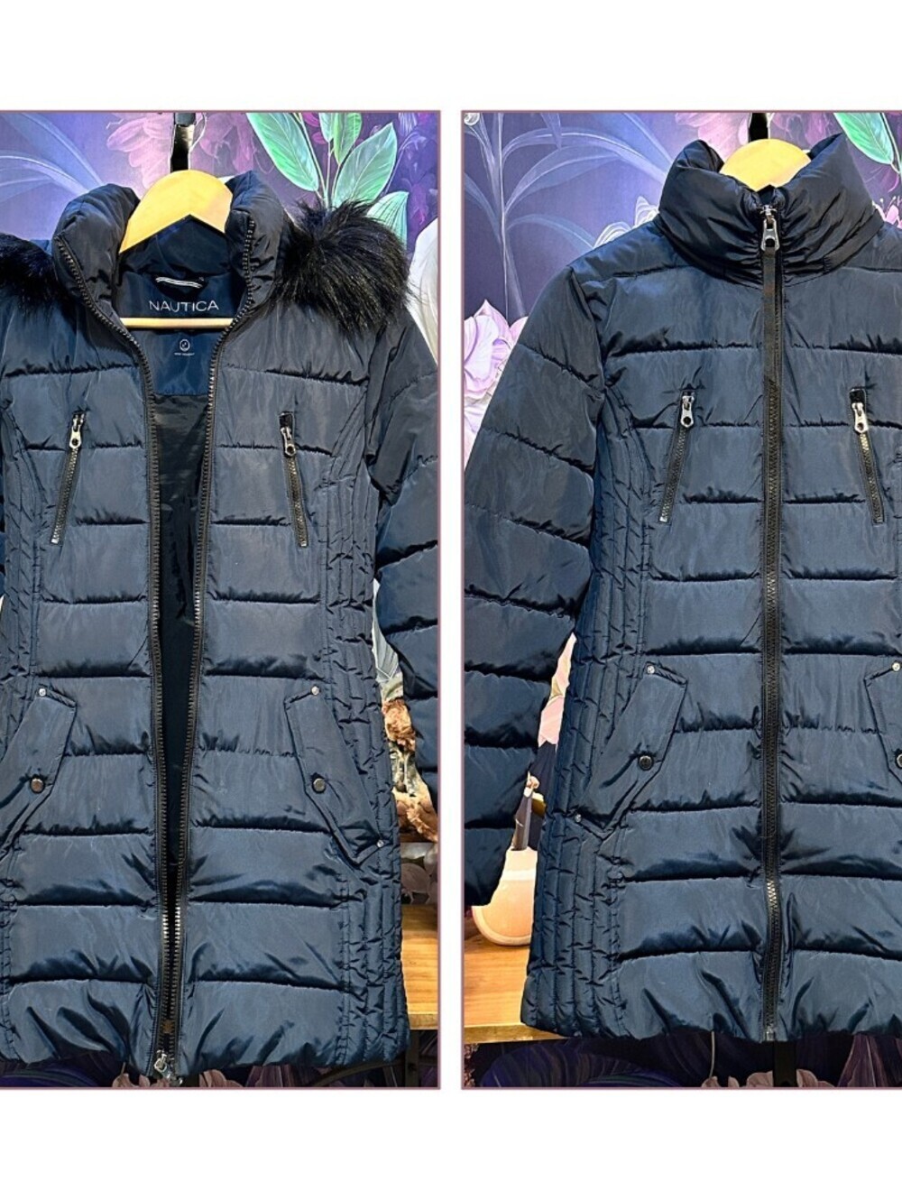 Nautica S Removable Faux Fur Hood Quilted Water Resistant Puffer Winter Coat